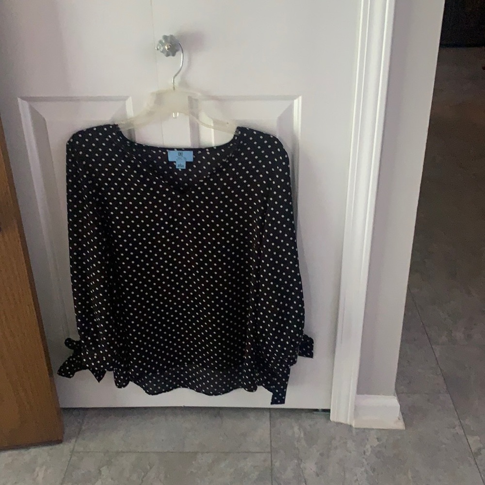 Cece black with white polka dots blouse